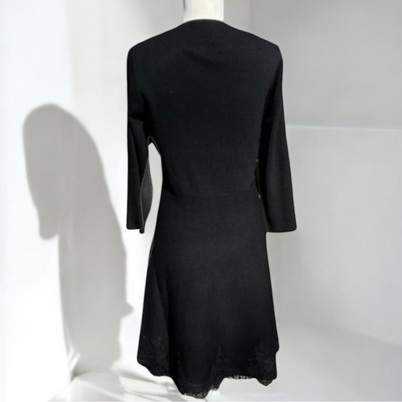 NEW w/tag Nanette Lepore Black Knit Embroidered Lace Trim Dress Size Large - Picture 6 of 10